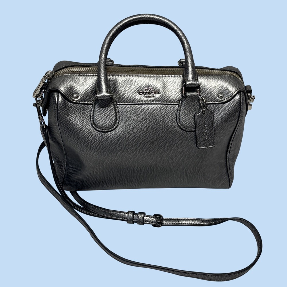 Coach Bennett Satchel Gunmetal Metallic Crossgrain Leather Crossbody Bag F36624